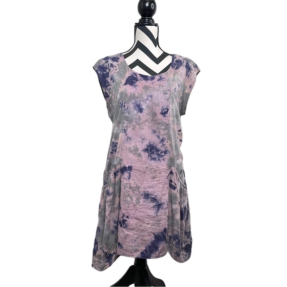 Mind Set XCVI 100% Linen Lagenlook Boho Tie Dye Tunic Top - Picture 1 of 10